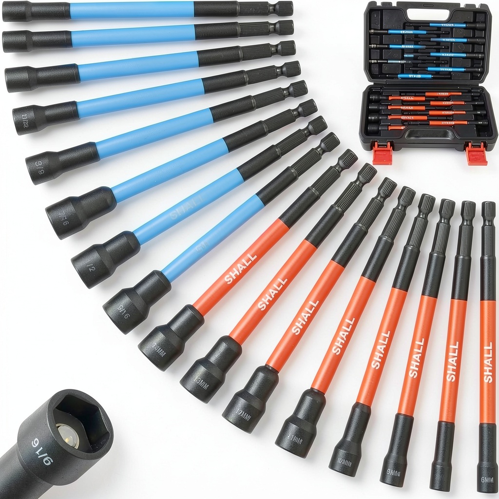 SHALL magnetic nut driver set displayed with color-coded handles