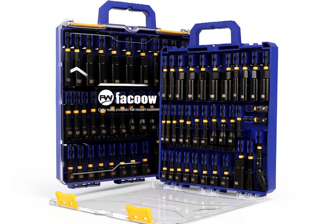 'Facoow Impact Nut Driver Set displayed in organized case with various sizes'