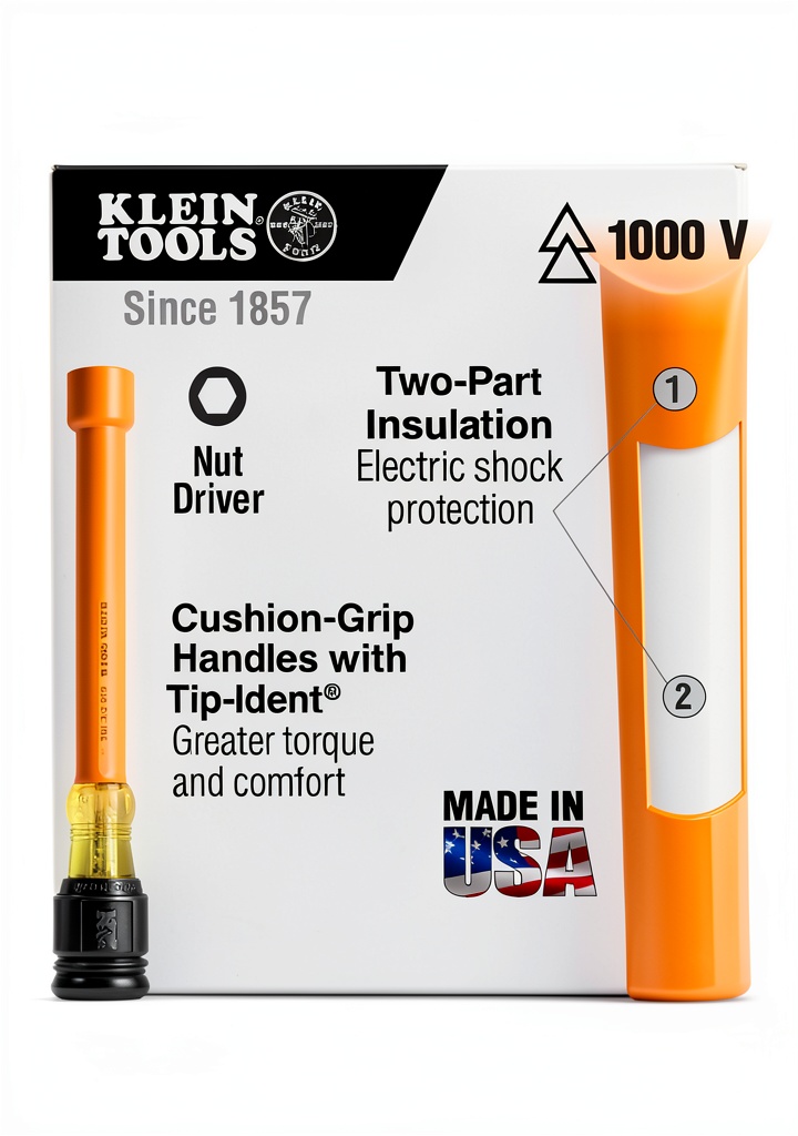 KLEIN TOOLS insulated nut driver with orange handle and steel shaft