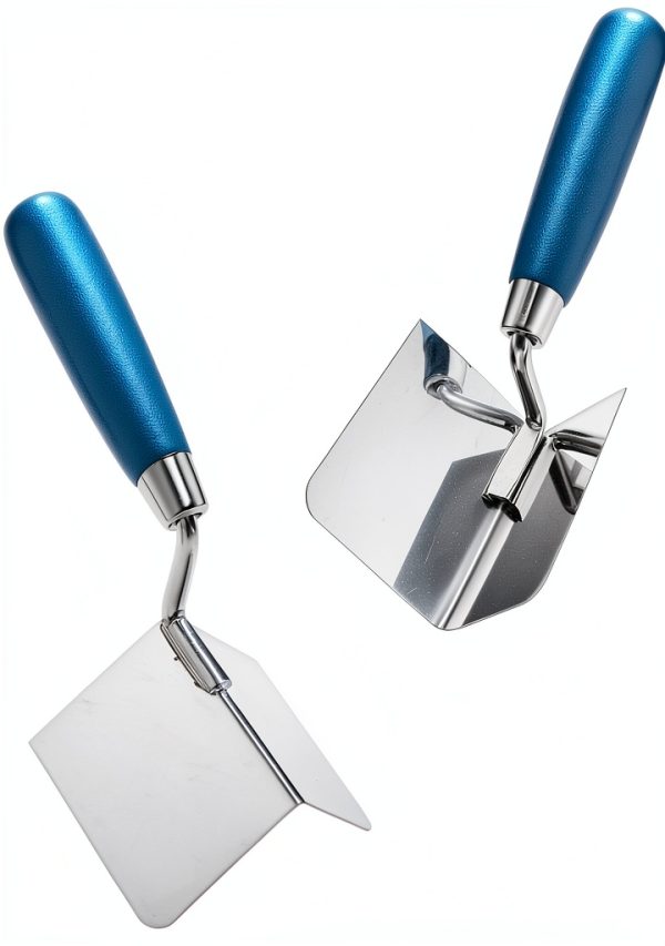 Peohud 2 Pieces Drywall Corner Tool Set, Inside and Outside Corner Knife, Stainless Steel Corner Trowel, Concrete Finishing Tool for Plastering Bricklaying Corner Finishing Work-1